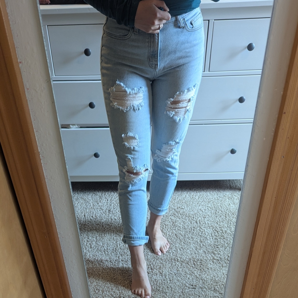 Women's Light Blue Distressed Jeans